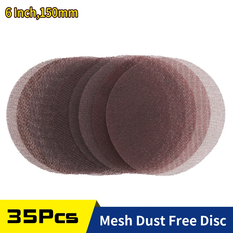 20/35 PCS 6 Inch Mesh Sanding Discs 150mm Hook & Loop 80-600 Grit Dust Free Net Sander Anti-Blocking Sandpaper For Wood Car