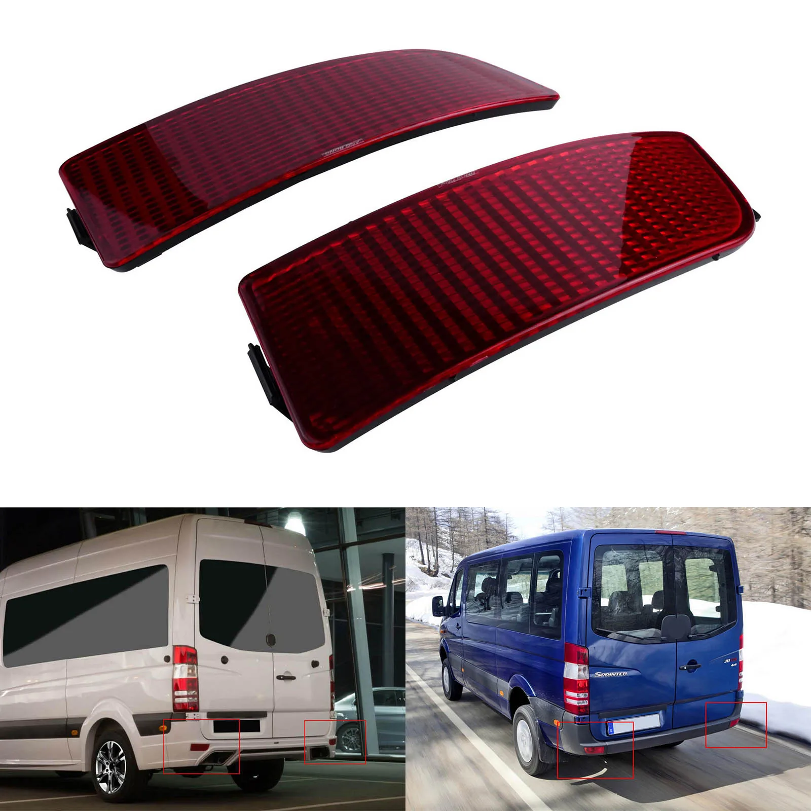 For Mercedes Sprinter W906 Volkswagen Crafter Red Lens Rear Bumper Reflector L+R