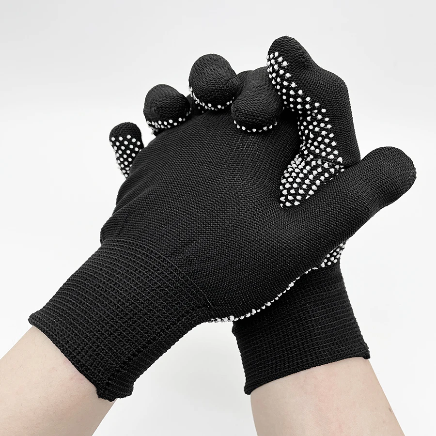 Nylon Thin Non-Slip Work Gloves Dot Beads Black Color Wear-Resistant Anti-Skid Site Anti-Fouling Moving Brick Protective Gloves