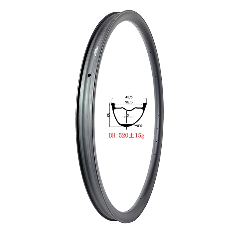 Hookless Asymmetric Tapeless Carbon Rim Mountain Bike Down Hill MTB DH 40mm Wide 28mm Deep UD 3K 12K 29in 28H 32H 36H 520g 28mm