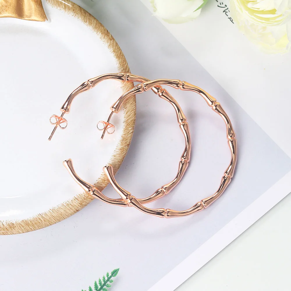 ZHOUYANG Hoop Earrings For Women Simple Aesthetic Circle Bamboo Piercing Earing Rose Gold Color Korean Wholesale Jewelry E249