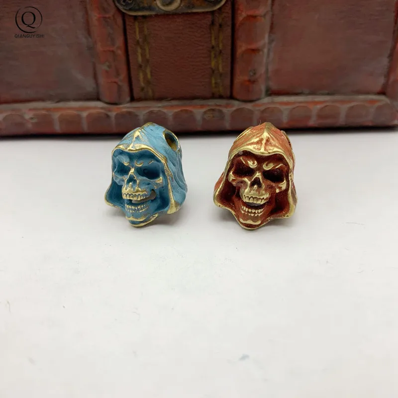 Brass Grim Reaper Skull Handmade Knife Lanyard Bead Pendant Umbrella Rope Hanging Jewelry Outdoor EDC Tool DIY Keyring Accessory