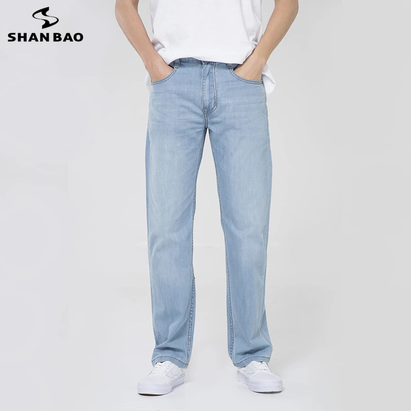 

SHAN BAO 2022 Spring/Summer Brand 100% Cotton Straight Loose Lightweight Jeans Classic Style Men's Casual Plus Size Thin Jeans