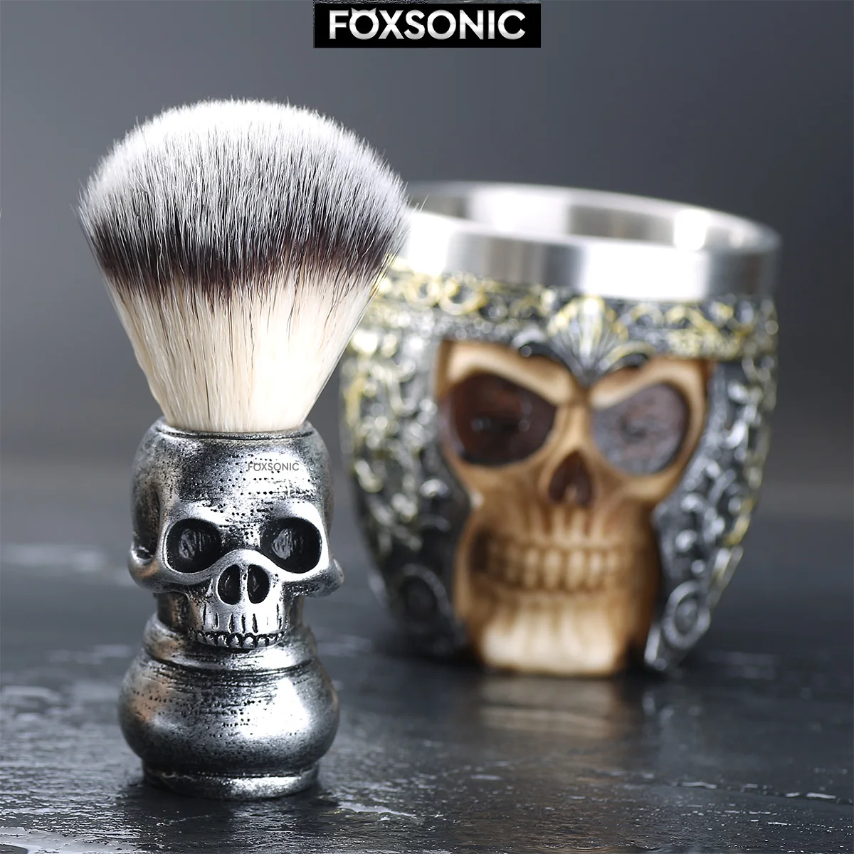 FOXSONIC Barber Salon Beard Shaving Set Skull Head Shaving Brush Set Hair Shaving Brush Kit for Men Halloween Gift