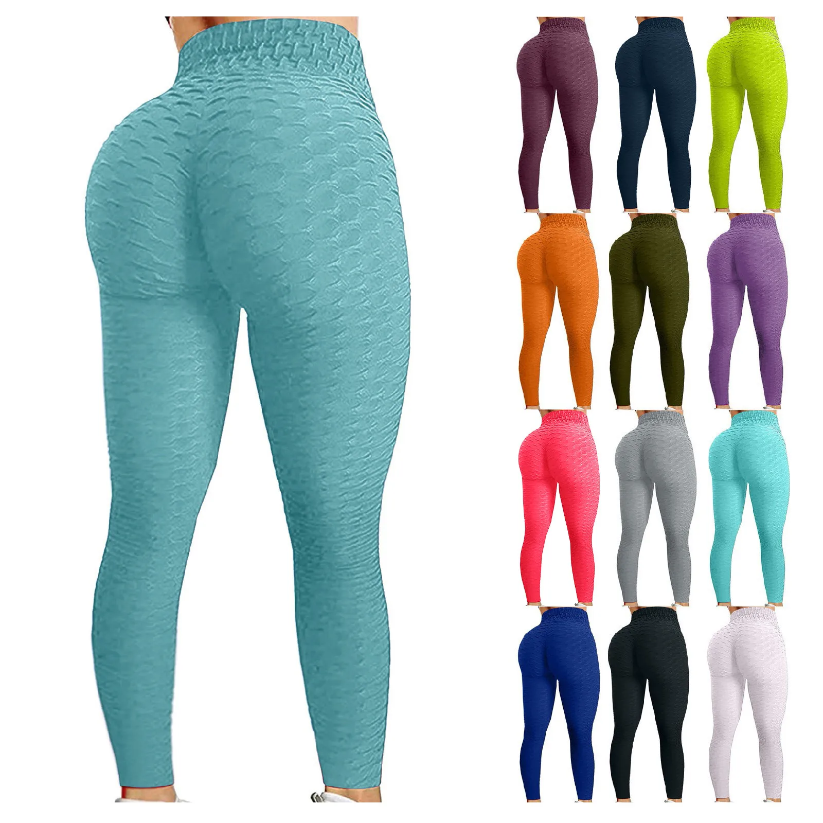 High Waist Yoga Pants Leggings Women Bubble Hip Lifting Exercise Fitness Running Pants Elastic Tights Leguins Deportivos