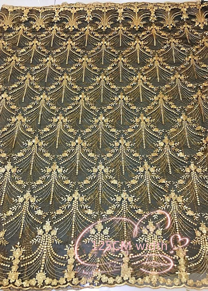 New antique three-dimensional gold mesh embroidery lace embroidered skirt fabric custom clothing fabric