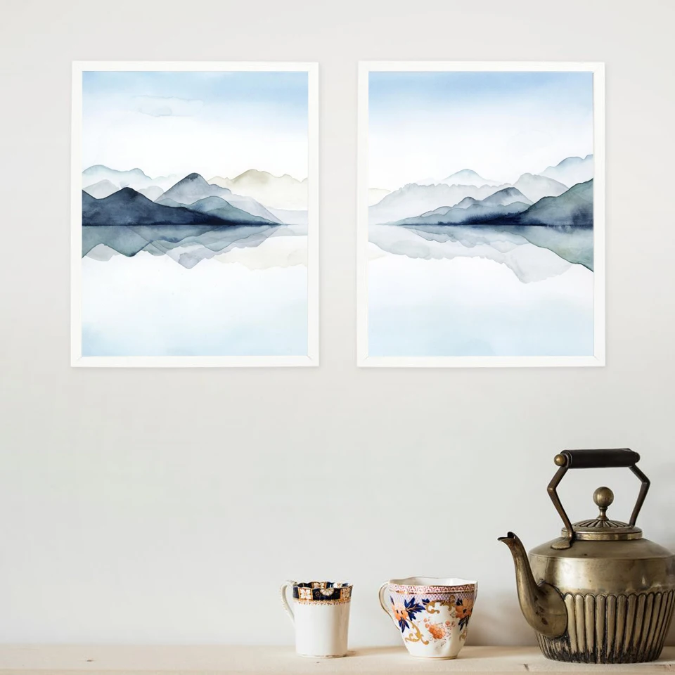 Pósteres e impresiones en lienzo de paisaje de bosque abstracto de montaña de nieve glacial nórdica, cuadro sobre lienzo para pared, decoración del hogar y la Oficina