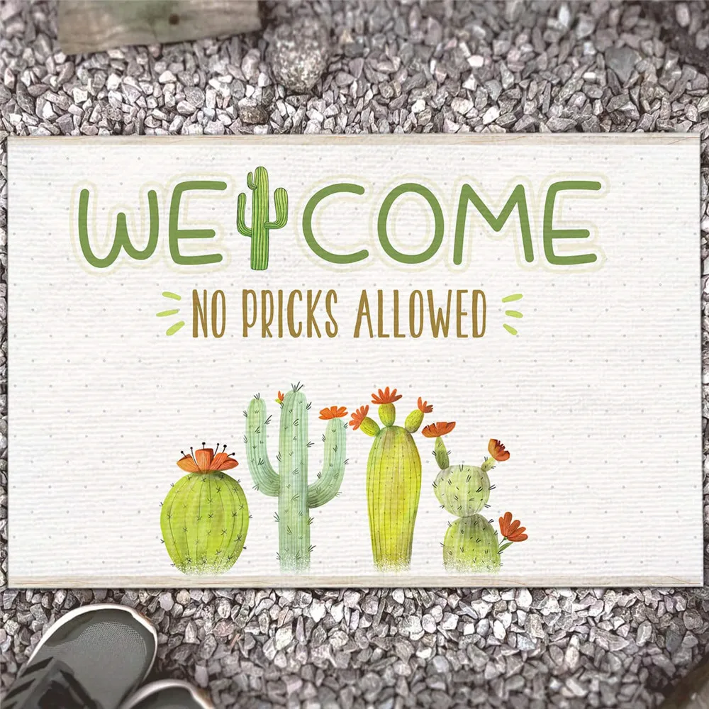 HX Fashion Carpets 3D Graphic Cactus Lover Welcome No Pricks Allowed Funny Doormats Indoor Outdoor Decorative Doormat