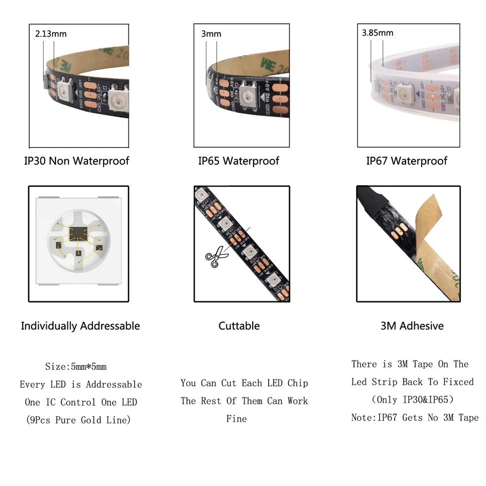 WS2812B WS2812 Individually Addressable Smart RGB Led Strip Light SP105E Bluetooth LED Controller DC5V LED Transformer KIT