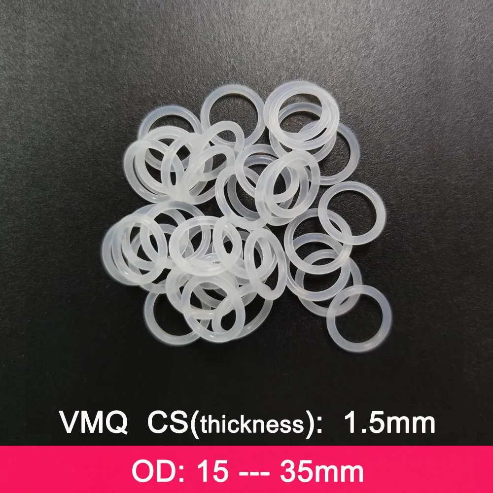 VMQ Rubber Ring Gasket C/S 1.5mm OD 15/16/17/18/19/20/21/22/23/24/25/26/27/28/29/30/31/32/33/34/35mm O Ring Silicone Seal Washer