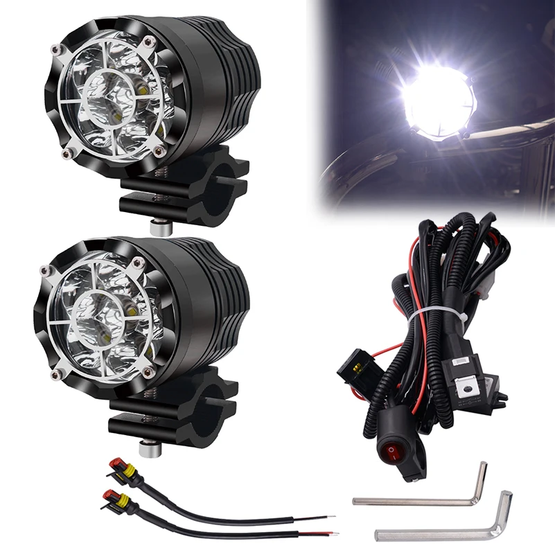 2pcs Universal motorcycle headlight 6Ledmoto led lamps 60W Aluminum Alloy Dustproof Waterproof Motorbike Fog Lamp