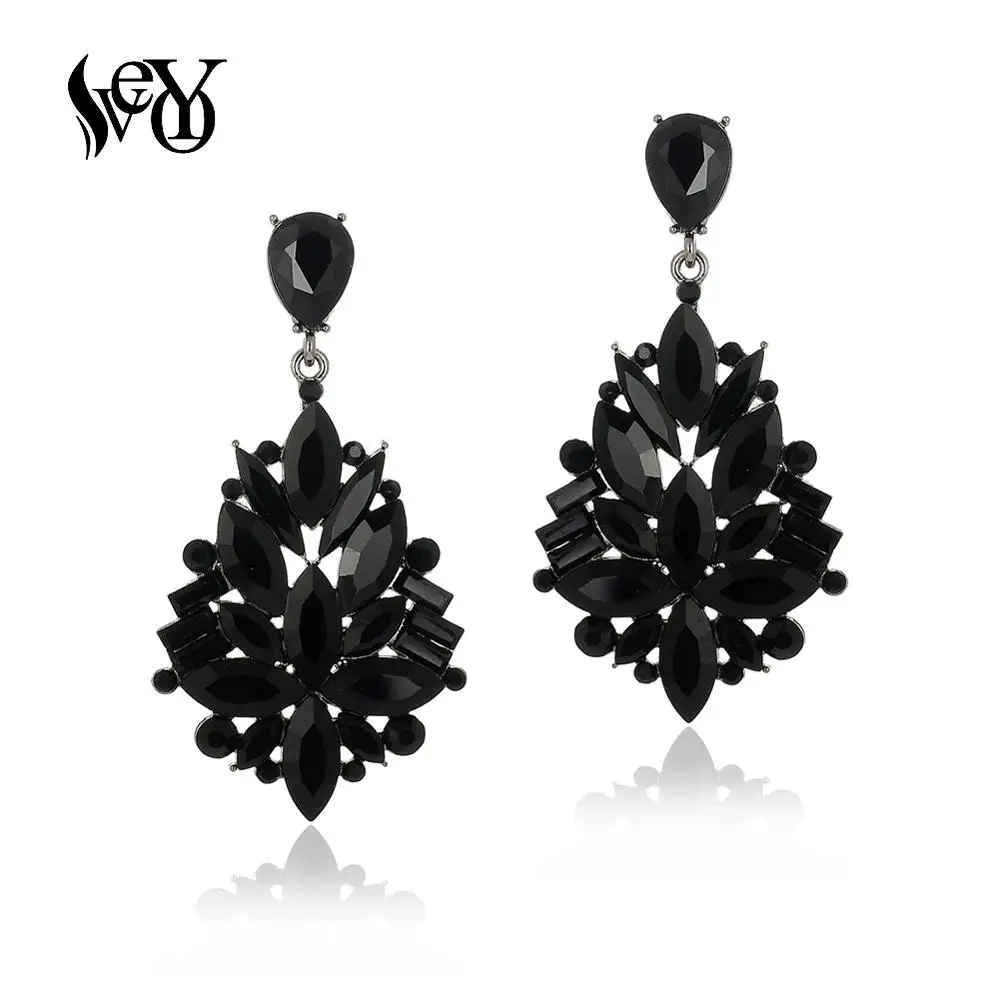 VEYO Hyperbole Full of Black Crystal Drop Earrings Geometry Dangle Earrings Jewelry For Women New Free shipping