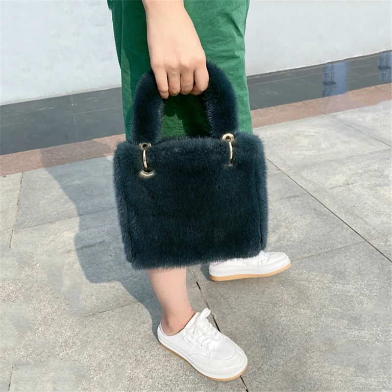 New Mink Fur Bag Leather Grass Mink Fur Bag Can Be Hand-Carried Shoulder Messenger Bag Temperament Versatile Style