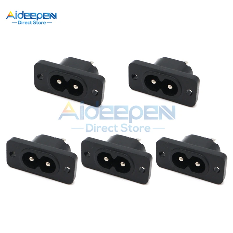 5Pcs IEC320 C8 Black 2 Terminal Power Plug Inlet Socket AC 250V 2.5A Switch Socket