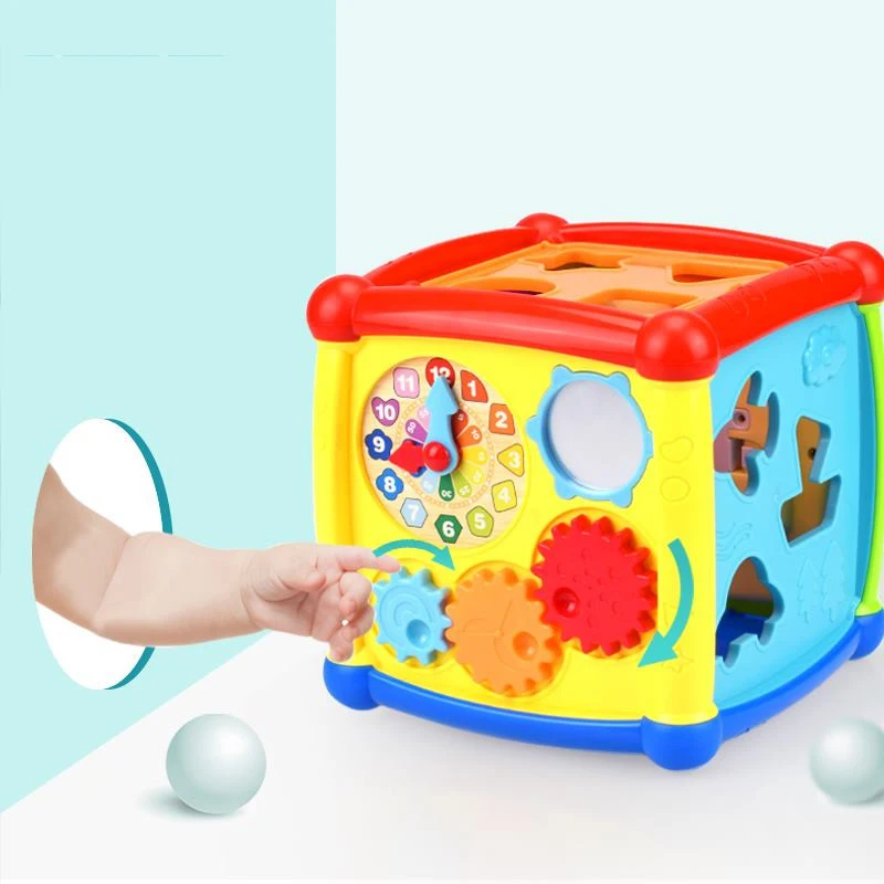 Multifunktionale Musical Spielzeug Kleinkind Baby Box Musik Aktivität Cube Getriebe Uhr Geometrische Blöcke Sortierung Pädagogisches Spielzeug