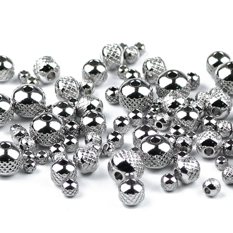 YHBZRET 200pcs Stainless steel beads Spacer 3/4/6/8MM Grid/Tir Round ball Loose Beads for Jewelry making bracelet DIY Findings