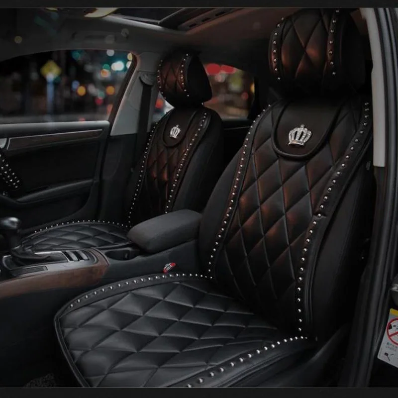 Universal Car Seat Cover Crown Willow Nails Leather Auto Seat Cushions Mats Interior Accessories Front Seats Covers Styling Rose