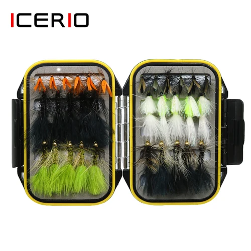 ICERIO 32 Uds moscas de pesca con mosca Wooly Bugger Streamer mosca húmeda trucha pesca señuelo caja aparejos