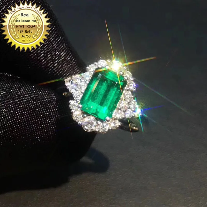 

10K Gold ring Lab Created 2ct Emerald and Moissanite Diamond Ring With national certificate Em-007