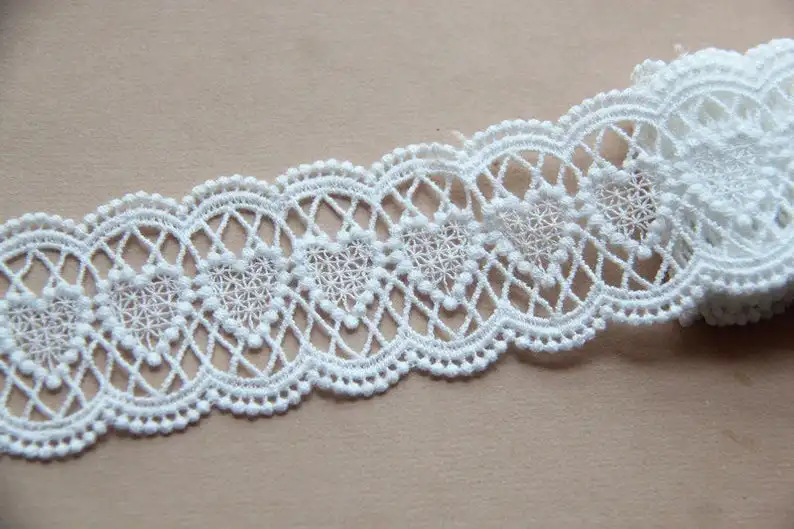 White Lace Trim, Both Scalloped Lace, Heart Center Trim, Retro Embroidered Lace, 1.7