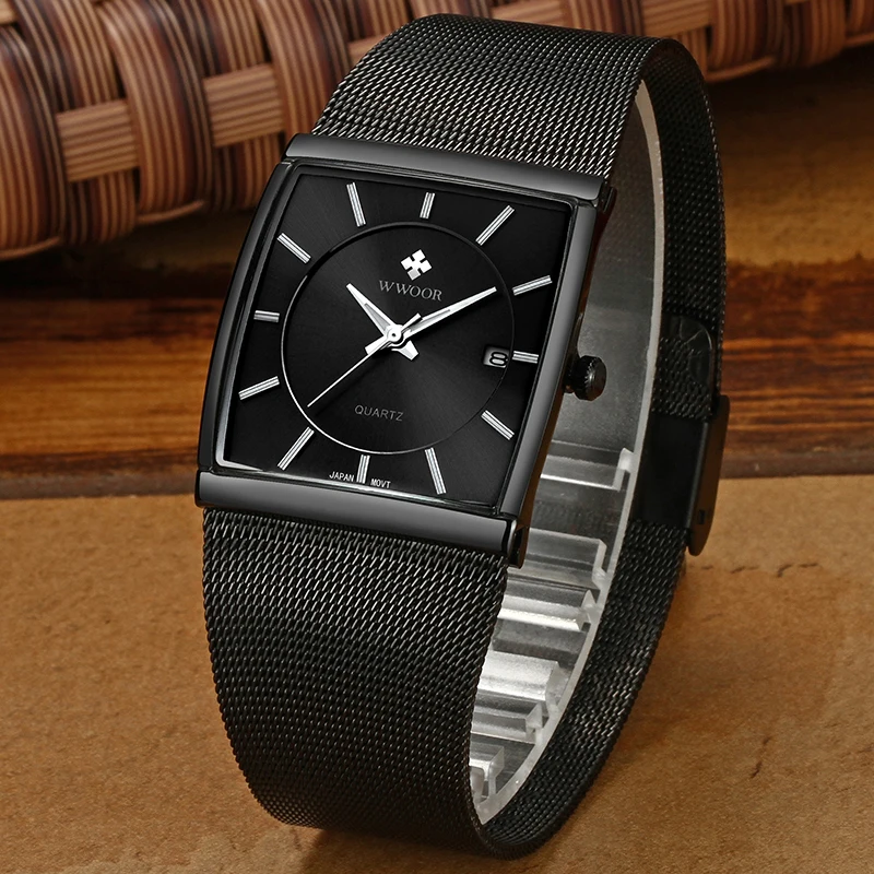 WWOOR Man Wristwatch Business Luxury Square Men Quartz Watch Waterproof Date Stainless Steel Ultrathin Men\'s Watches Clock Male