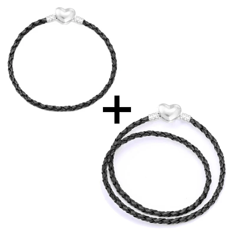 2Pcs/Lot Dropshipping 3mm Red Leather Charm Bracelet DIY Silver Plated Snake Chain Bracelet For Women Jewelry Gift Making