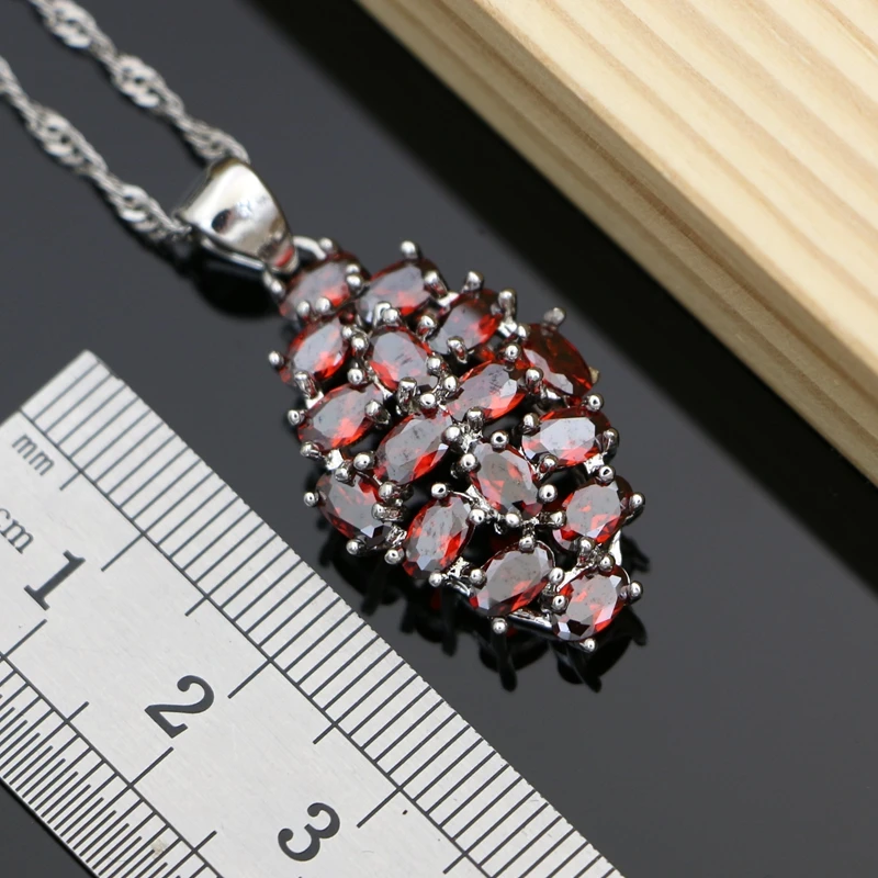 Red Garnet Beads 925 Sterling Silver Jewelry Sets for Women Wedding Bohemian Earrings with Stone Necklace Set Dropshipping