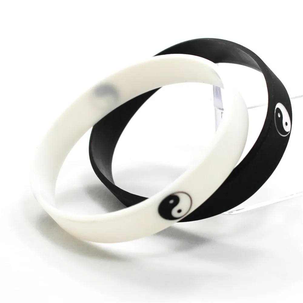 2pcs New Cool Tai Chi Silicone Wristband Black White Color Sports Rubber Silicone Bracelets&Bangles Fashion Rubber Jewelry Gifts