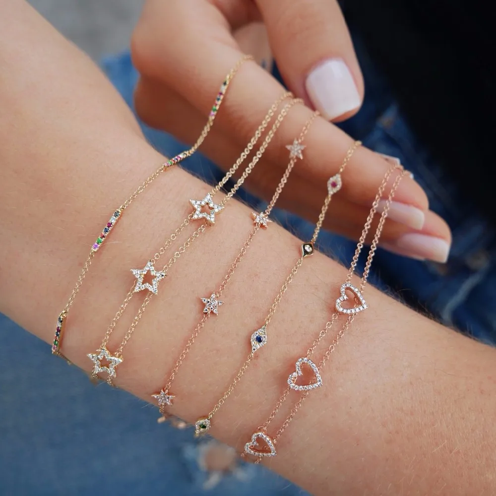 Fascinating and Trendy Women Ladies Wedding Party Jewelry Accessories Gold color star charm Link Chain Bracelet 925 silver