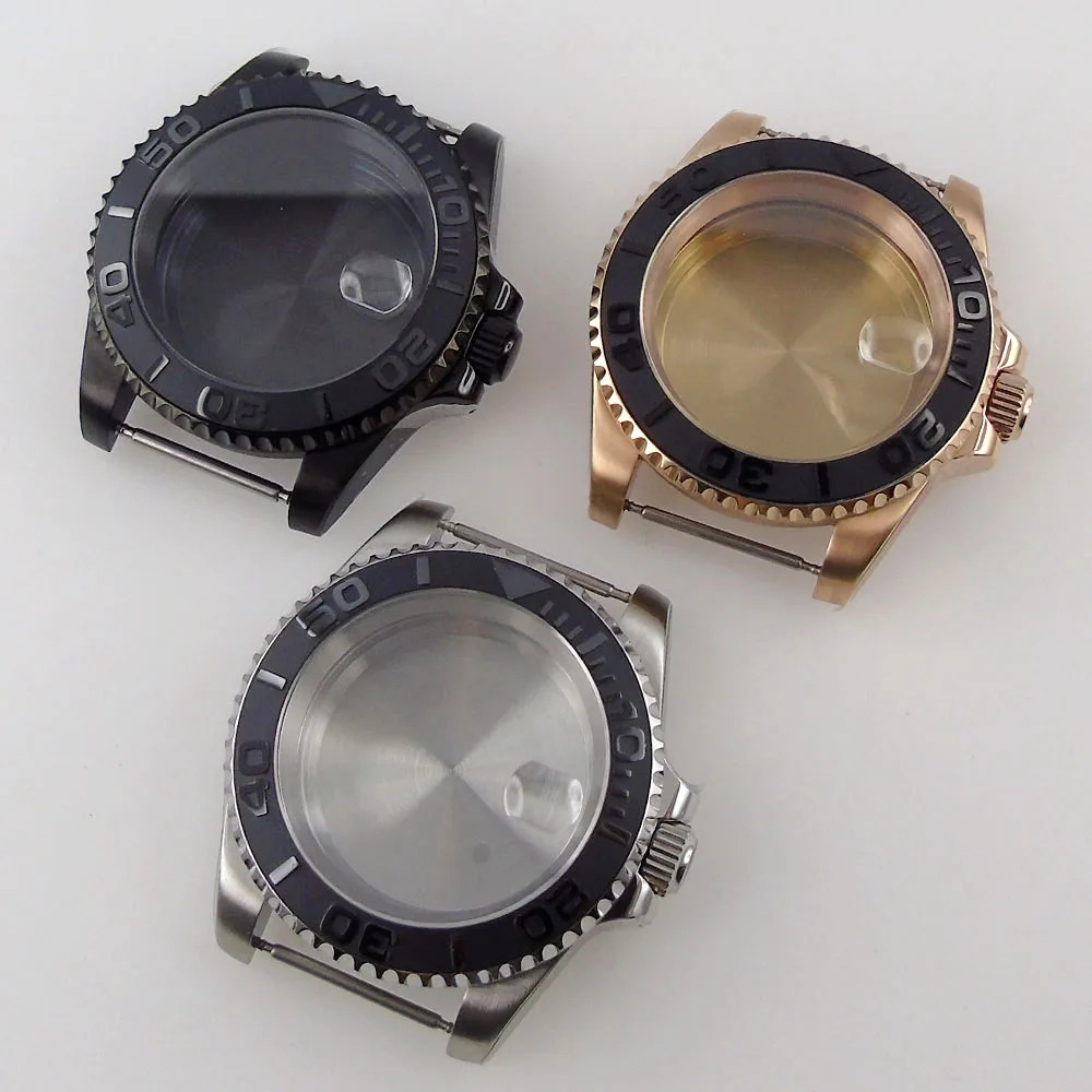 

40mm 316L Watch Case Black Rose Gold Plated Sapphire Crystal Fit NH34 NH35 NH36 NH38 ETA 2824 PT5000 Ceramic Bezel Insert