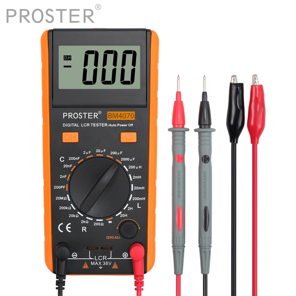 Proster LCR Meter Capacitance Inductance Resistance Digital Multimeter Measuring Meter Over Range Display with Crocodile Clips