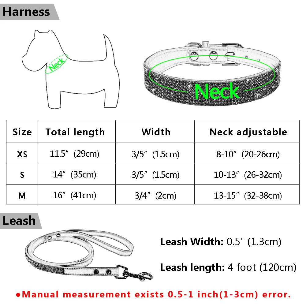 Rhinestone Dog Collar Bling Crystal Cat Dog Collars and Leash Set Pet Walking Leash Leads  Adjustable For Small Medium Dogs