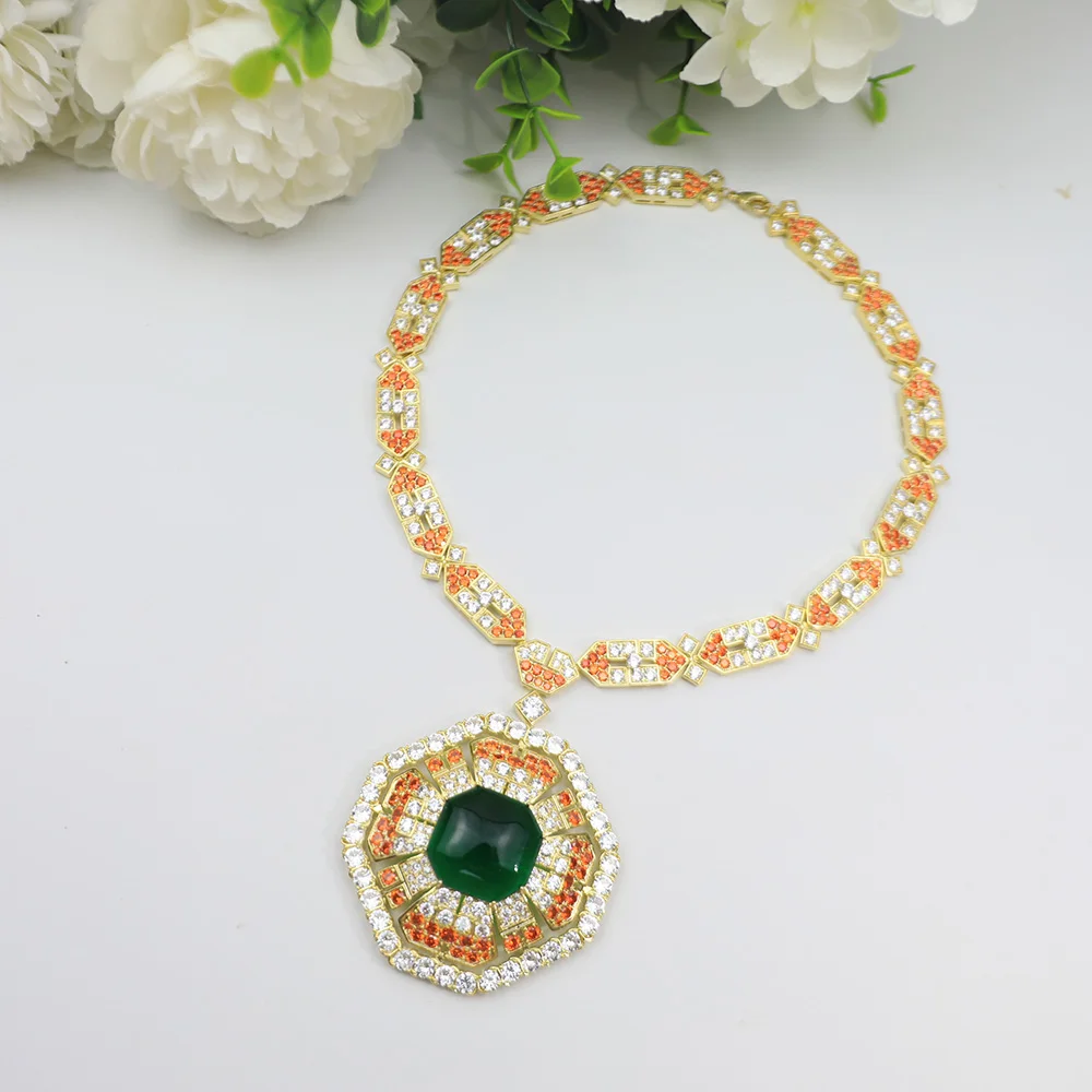 Luxury Fashion Luxury Women Necklace Green Main Stone Orange Embellishment Party Party Popular Jewelry Brand 2021 New Pattern