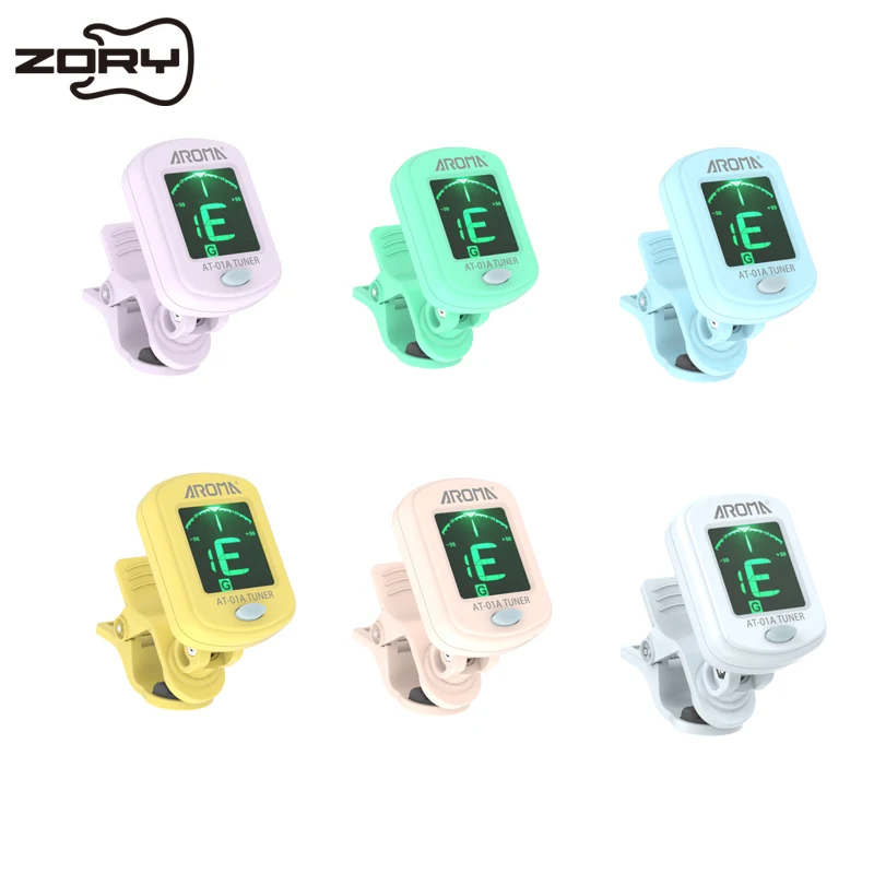 AROMA Colorful AT-01A Guitar Tuner Rotatable Clip-on Tuner LCD Display for Acoustic Guitar Bass Ukulele Guitar Accessories