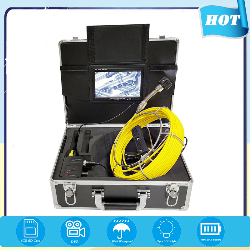 

TPWLCO TP9200 23mm Waterproof Endoscope Camera 7inch Screen Drain Sewer Pipe Industrial Inspection System 20/30/40/50m Cable