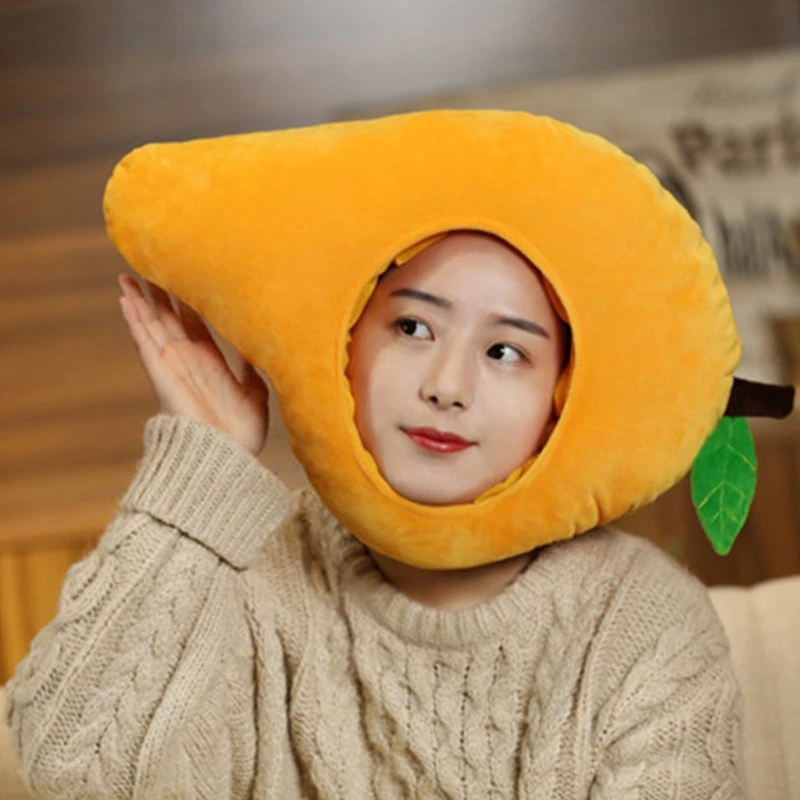 Creative Mangoes Shape Plush Hat Funny Fruit Stuffed Toys Headgear Warm Earflap Cap Performance Cosplay Party Props