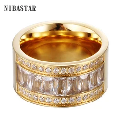 Love Luxury CZ Zirconia Gold Color Stainless steel Engagement  Wedding Bands Rings for  Women men