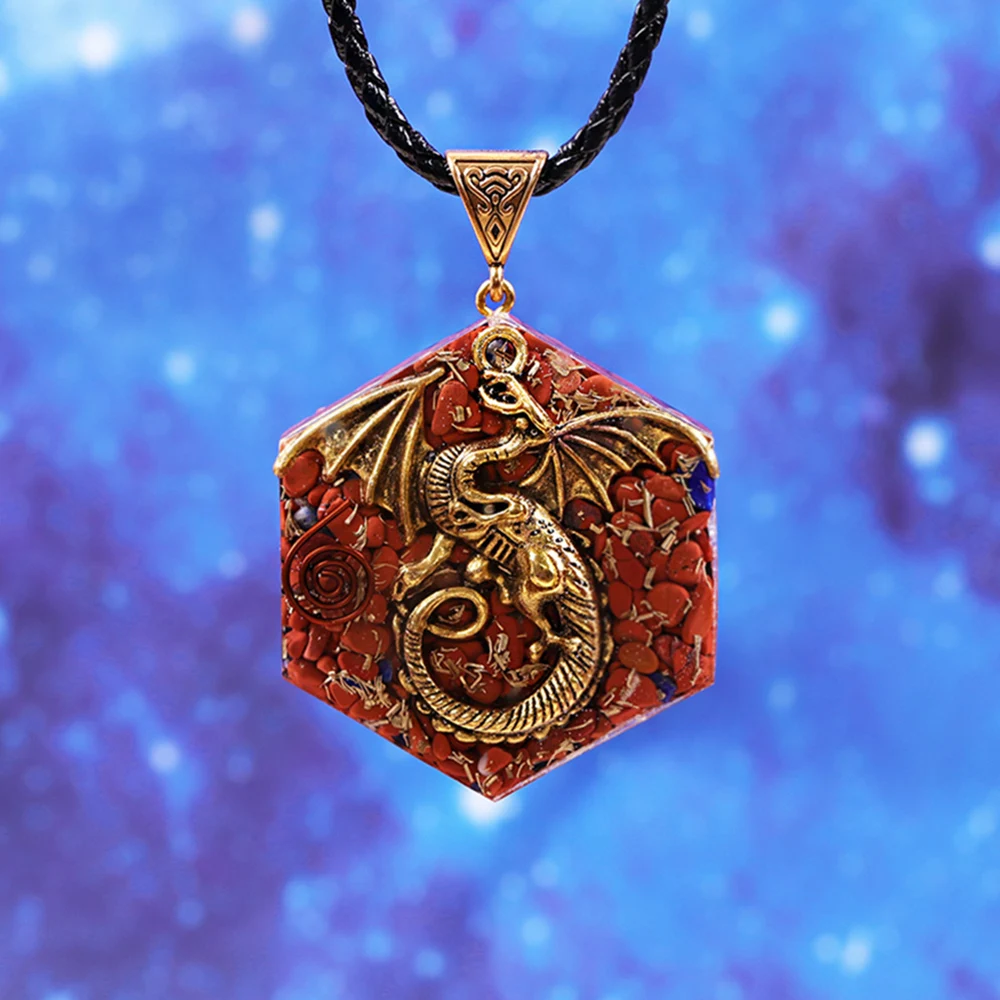 Dragon Mythology Pendants With Natural Red Jasper Orgone Energy Generator Necklace Lucky Blessing Protection Chakra Jewelry