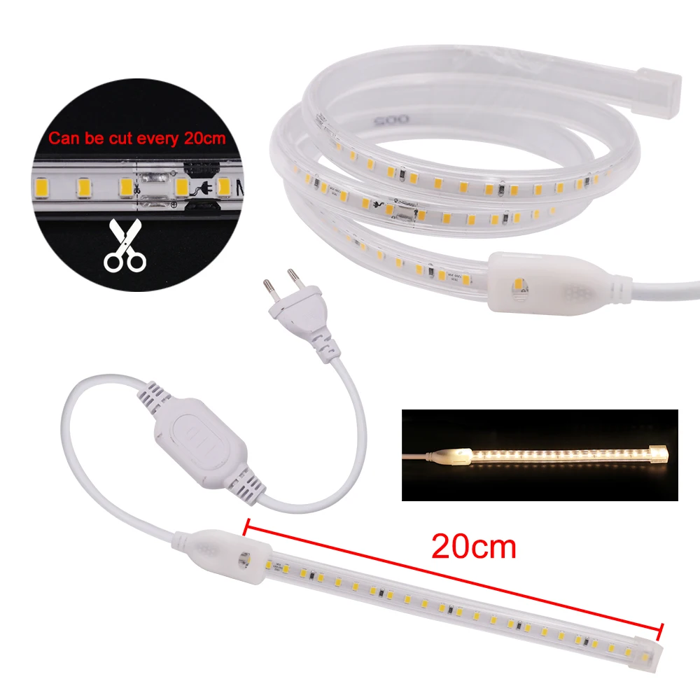 220V 2835 LED Strip Light 120leds/m Outdoor Waterproof Flexible Led Ribbon Soft Strips Decor 220 V 1m 2m 5m 10m 20m 25m 50m 100m