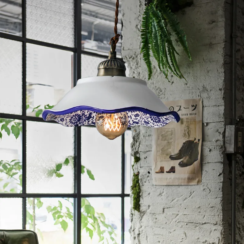 Chinese Style Ceramic Pendant Lights Vintage Led Retro Porcelain Hanging Lamp for Home Loft Decor Kitchen Lighting