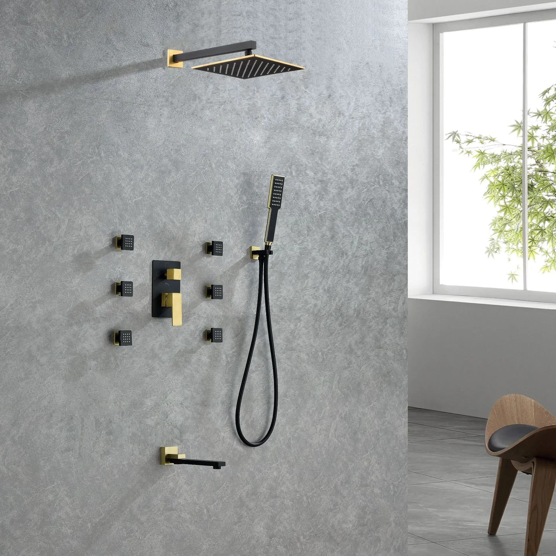 Luxury 4 Functions Wall Mounted Bathroom shower faucet set 100% Brass Massage Shower jets High pressure Cold hot Shower set