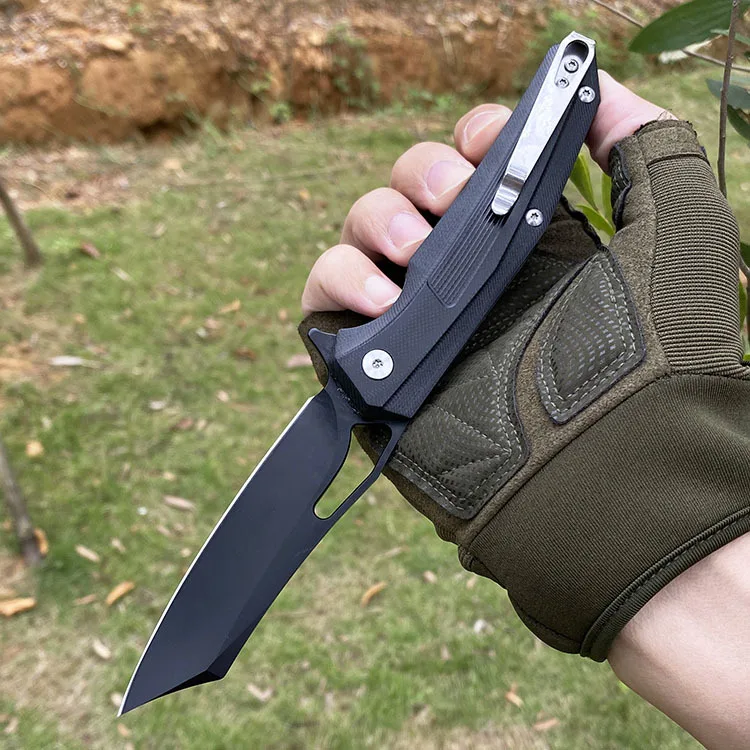 Free shipping  D2 steel blade imports black smithing folding knife G10 handle Outdoor camping, climbing, cycling EDC tools