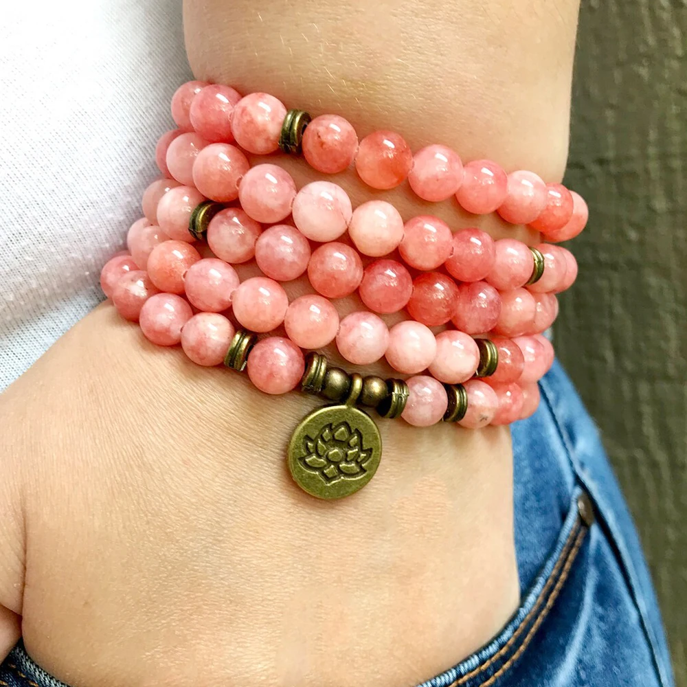 MG1365 Watermelon Mashan Jade 108 Mala Bracelet New Design Yoga Necklace Spiritual Healing Balance Jewelry For Women