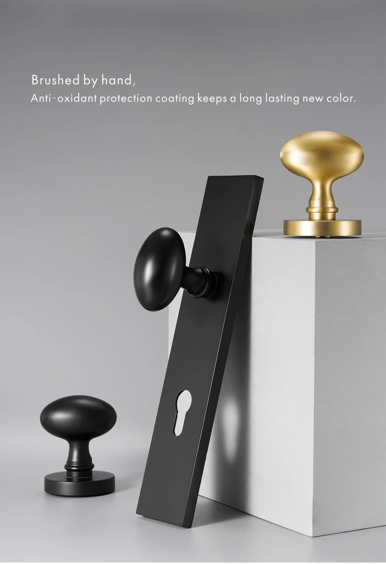 Dooroom Messing Türschloss Set Moderne Ei Geformt Knopf Lange Platte Innen Schlafzimmer Bad Doppel Holz Tür Lever Set Dummy griffe – Detail 4