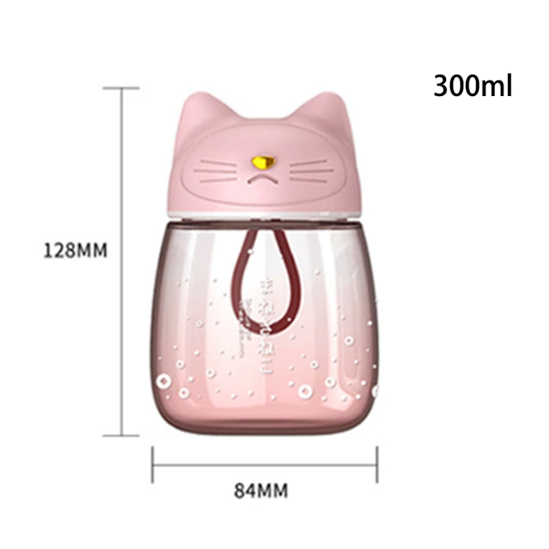 Cute water bottle creative cat design trendy cool mini glass water cup gradient color portable bottle girl child drinking gift