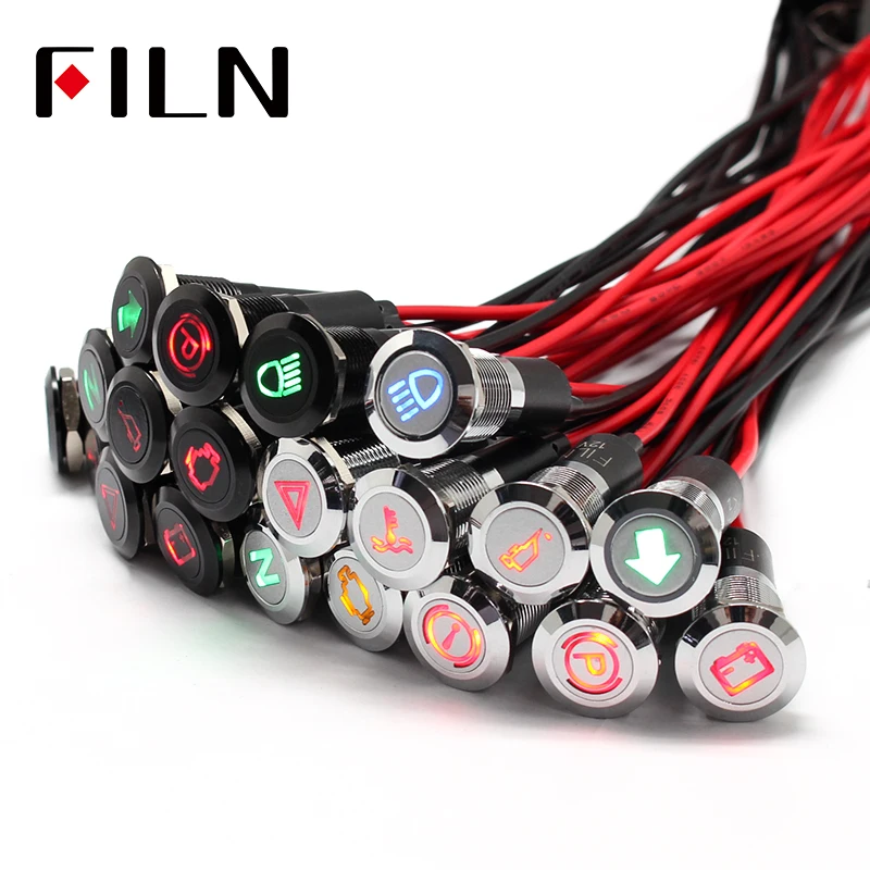 

12mm Waterproof Lamp FILN 12V LED Car Boat LED Warning Dashboard Signal Lights Instrument Pilot light Black Chrome finished