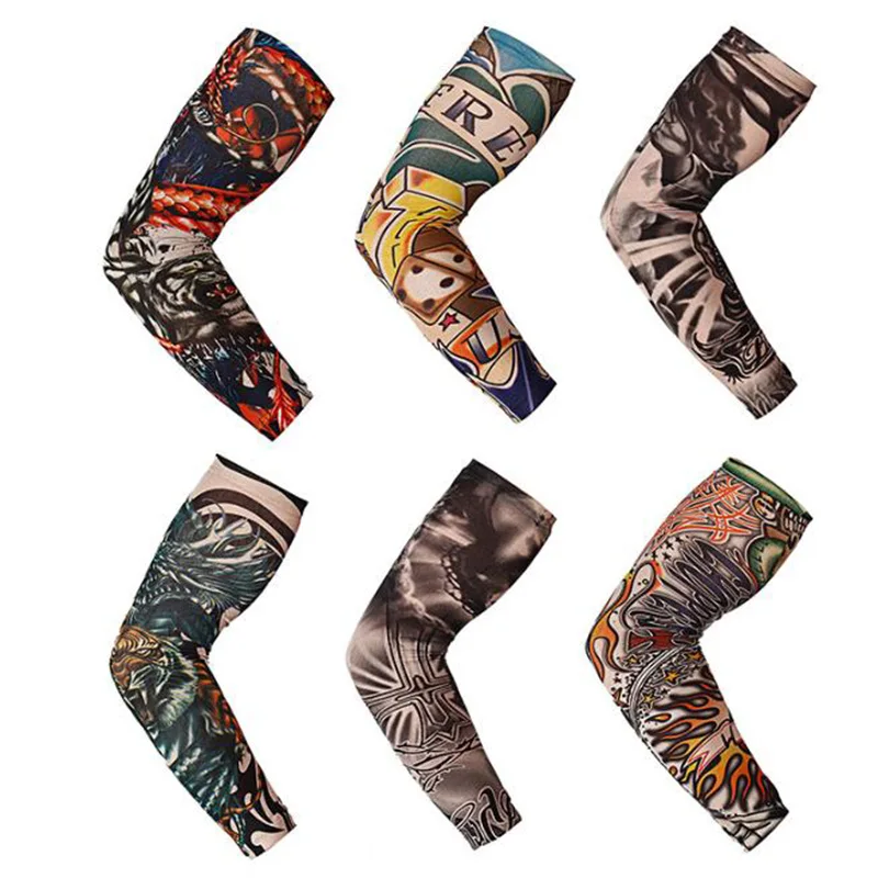 1PCS Unisex Summer Fake Tattoo Arm Sleeves for Men Unisex Women Sunscreen Arm T shirt UV Protection Hip Hop Punk Slip On Tattoo