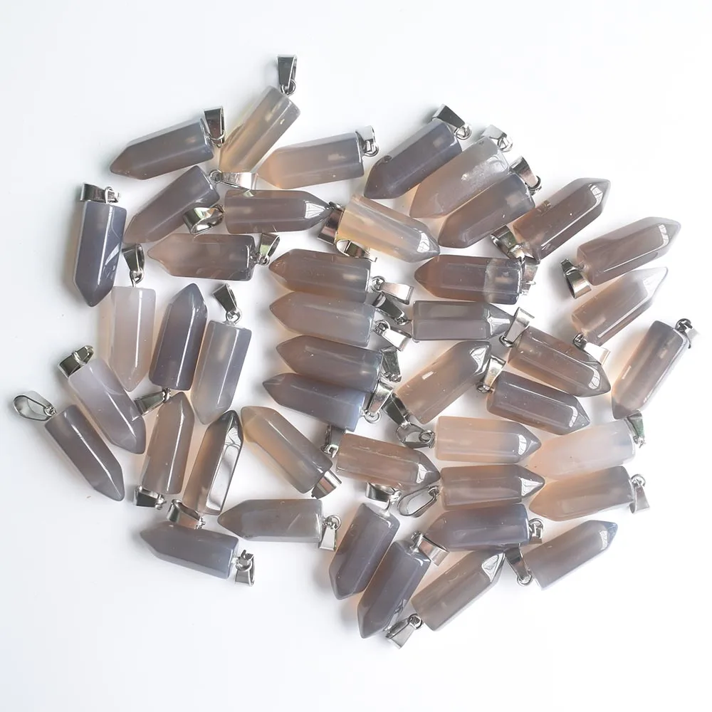 

Wholesale 50pcs/lot 2020 fashion good quality natural gray onyx hexagonal pillar charms pendants fit necklace making free