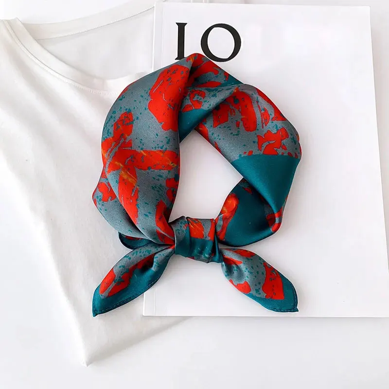 New 100% Real Silk Satin Women Scarf 2024 Flower Printed Foulard Femme Square Head Scarfs Bandana Shawl Gift For Lady Hijab