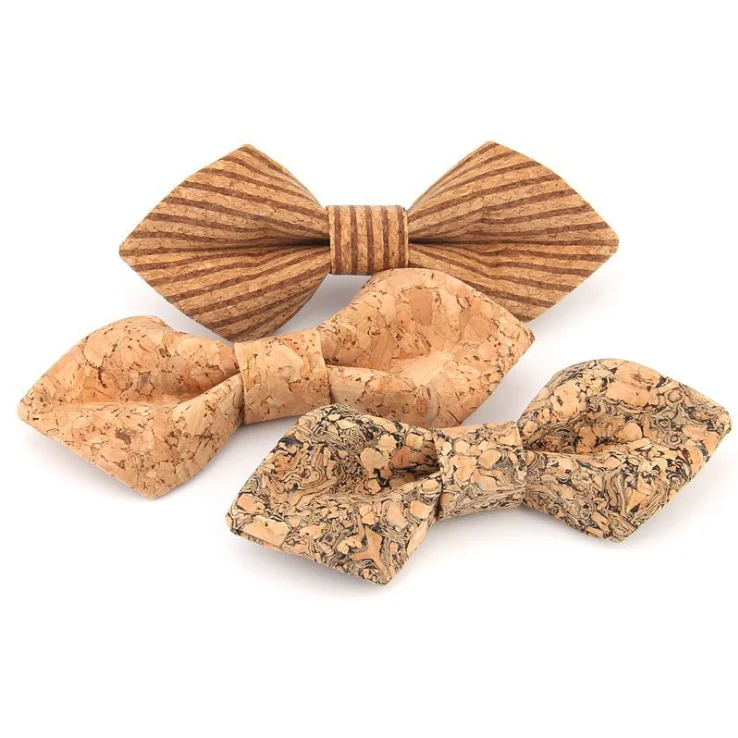 GUSLESON Novelty Fashion Solid Cork Wood Pointed Bow Tie For Men  Wedding Party Man Gift Accessories Tie Handmade Gravata